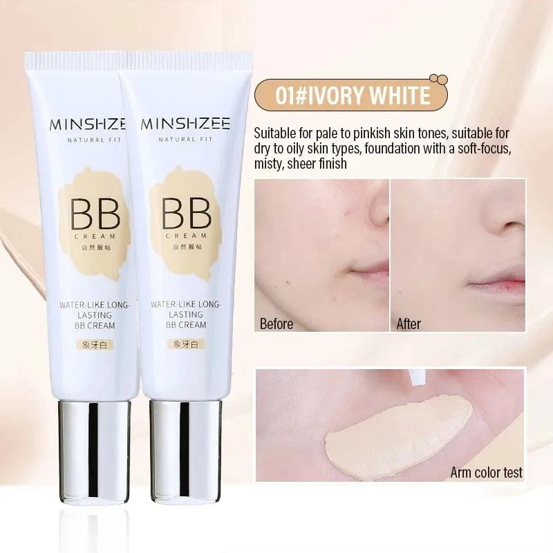 Moisturizing Liquid Foundation BB Cream Waterproof Lasting Ivory White Natural Color Base Concealer Lightweight NonSticky Makeup
