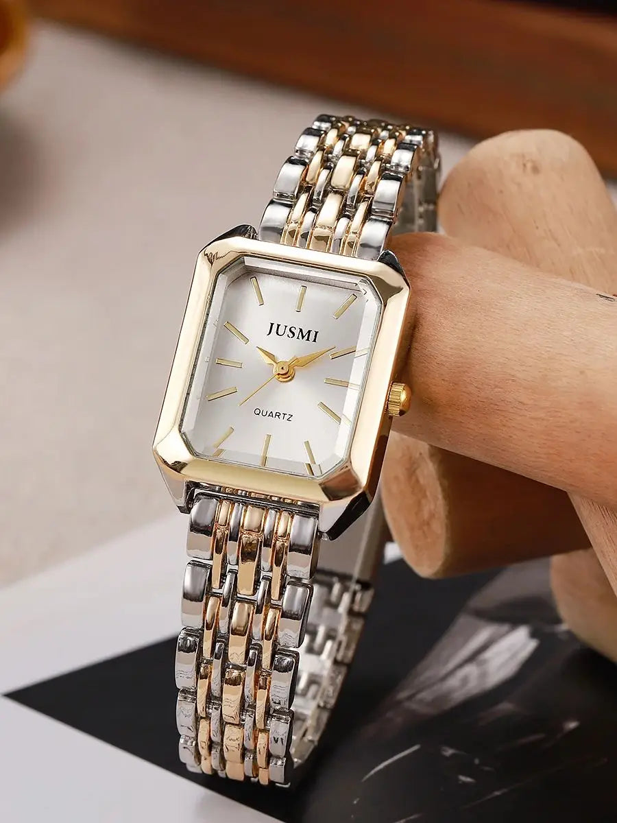 Nouvelle montre à quartz à la mode simple explosive à barre carrée à cadran en bande d'acier