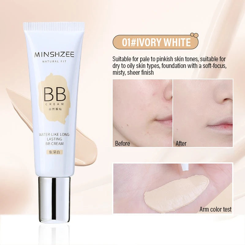Moisturizing Liquid Foundation BB Cream Waterproof Lasting Ivory White Natural Color Base Concealer Lightweight NonSticky Makeup