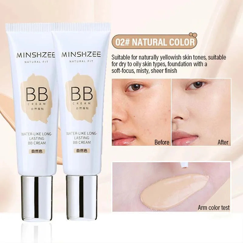Moisturizing Liquid Foundation BB Cream Waterproof Lasting Ivory White Natural Color Base Concealer Lightweight NonSticky Makeup